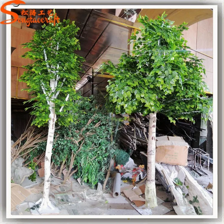 Artificial White Birch Trees Green Leaves Fake Tree Russian Type Tree