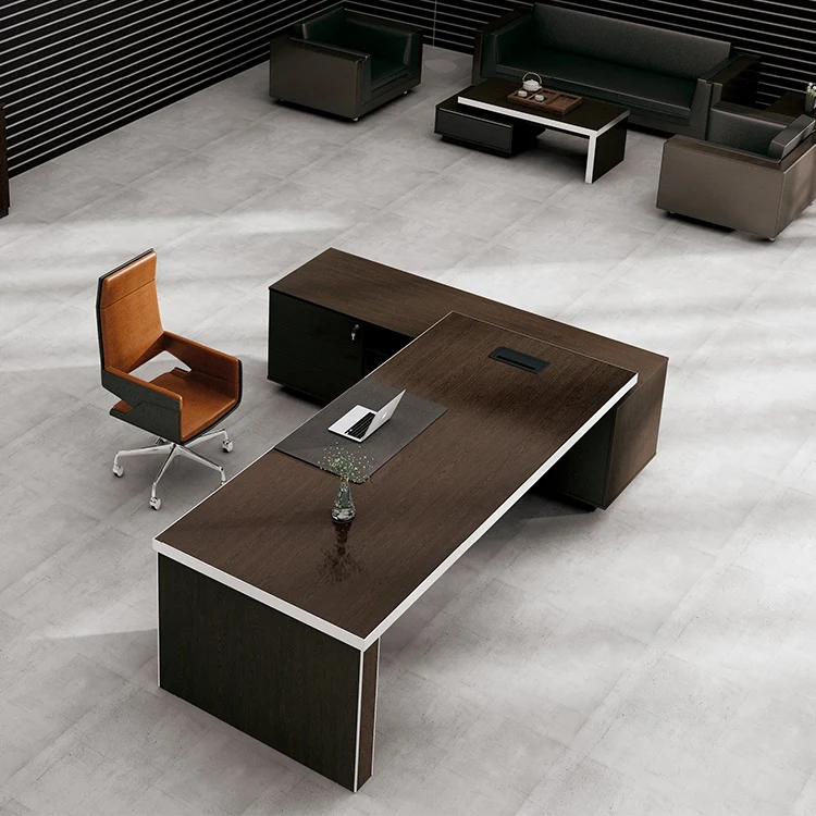 Luxury Wooden Executive Office Standing Boss Desk With Side Return