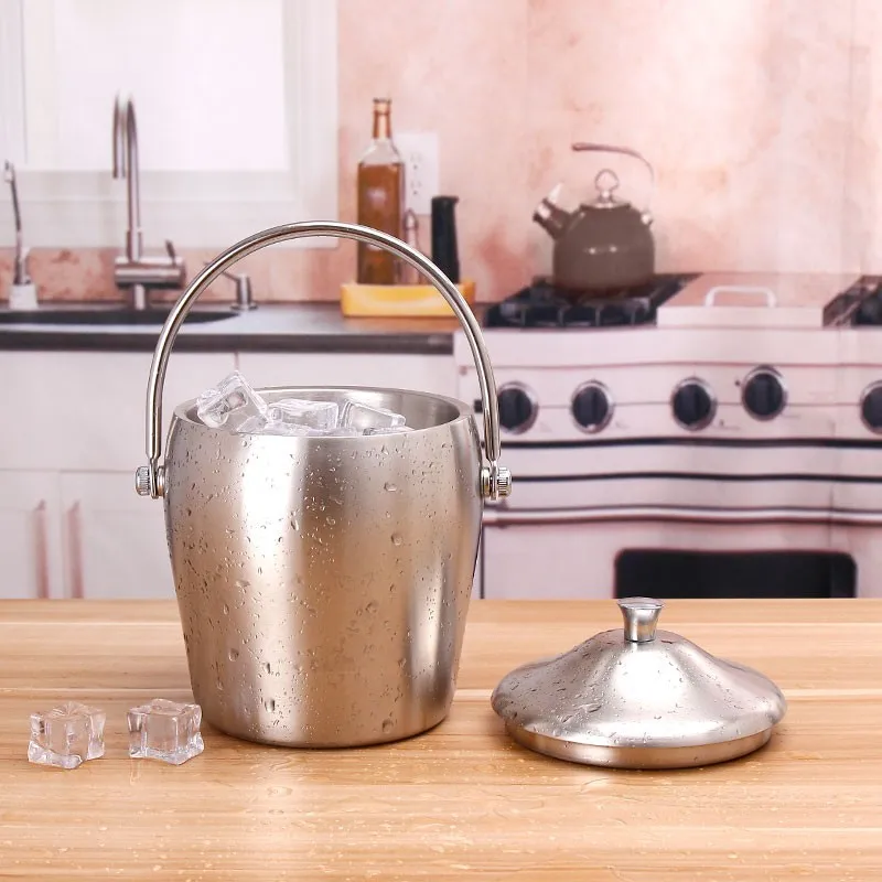 Stainless Steel Ice Tongs Doublewalled Ice Bucket With Lid Barware