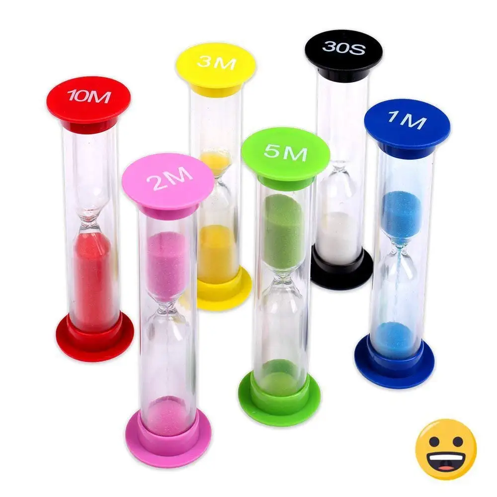 Multicolor Sandglass Timers - Small Colorful Sandglass Sand Clock Colored Timer Suit 30sec/1min/2mins/3mins/5mins/10mins (6pcs) Mini Toy Hourglass Set for Kids at Home and School