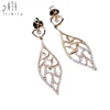 Holiday Style American Attractive High Quality Woman Leaf Shaped 18K Rose Gold Colour Diamond Dangle Drop Long Earrings