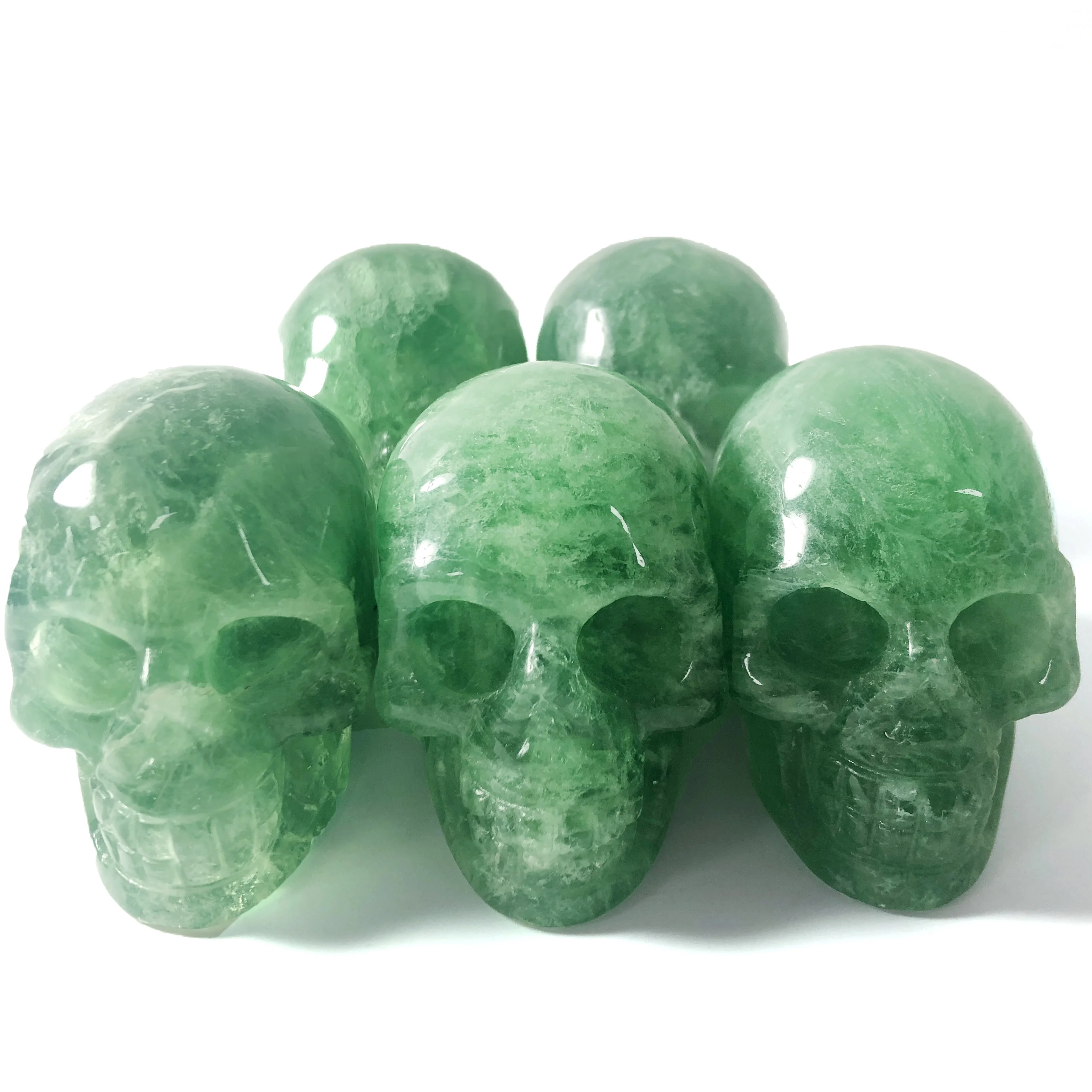 4.2'' Natural Green fluorite skull，Hand Carved Skull，Quartz Crystal，Crystal Skull，Reiki Healing Statue，XK196-L