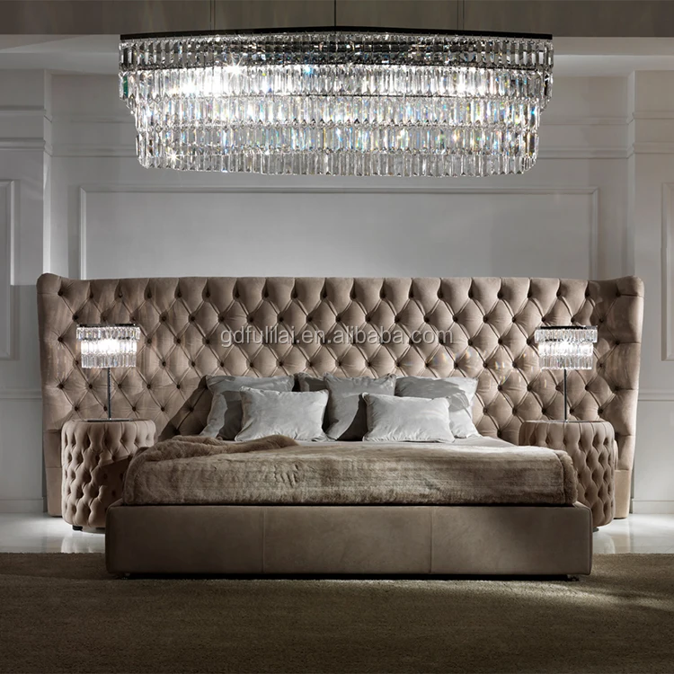 
Extended headboard leather tufted beds 
