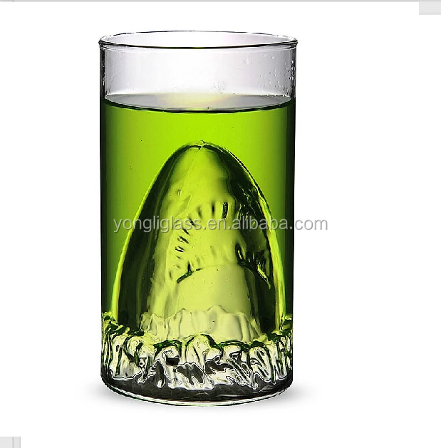 Fancy shark shape double wall drinking glass
