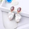 ed02169d Baroque Wedding Bridal Gold Natural Stone 925 Silver Post Freshwater Irregular Cultured Pearl Drop Earrings