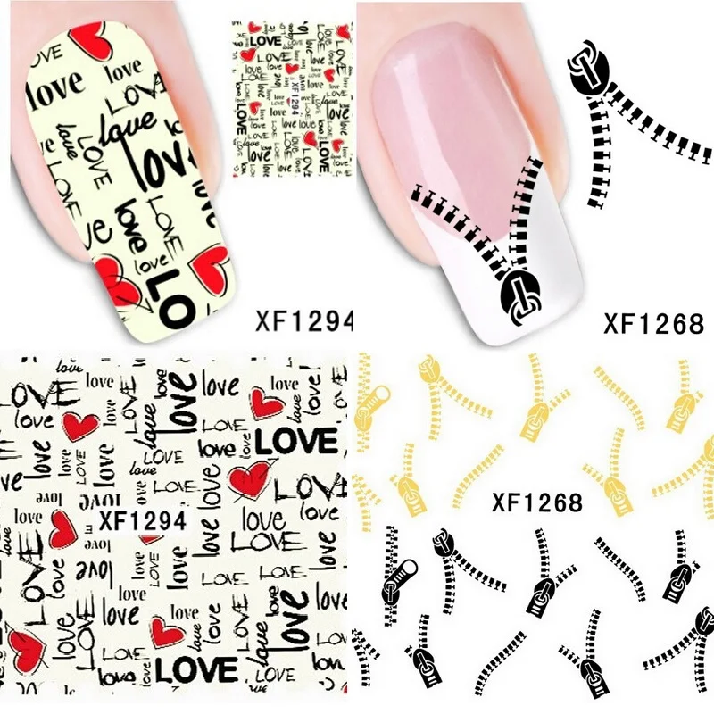 5pc Nail stickers Popular nail art water transfer nails decals gel polish Eiffel Tower Map Love