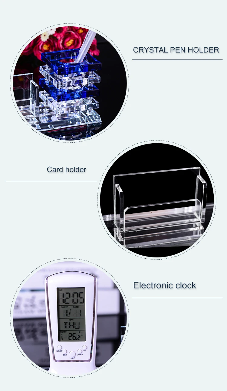 Handmade Colored Crystal Plum Blossom Flower Executive Gift Table Pen Holder