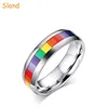 Stainless Steel Rainbow Sticker Gay Lesbian Silver Wedding Engagement Promise Band LGBT Pride Ring