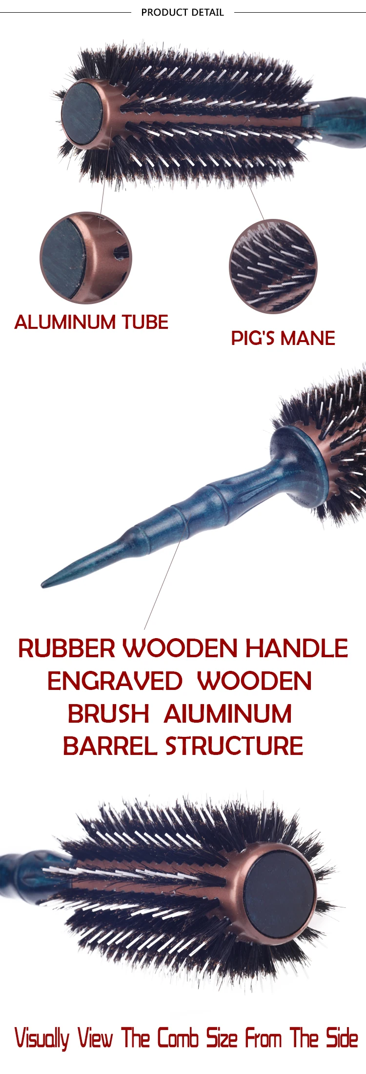 EUREKA A28025-55PA-BL Professional Aluminum Tube With Boar Bristle And Nylon Pins Hair Brush Salon Round Hair Brush