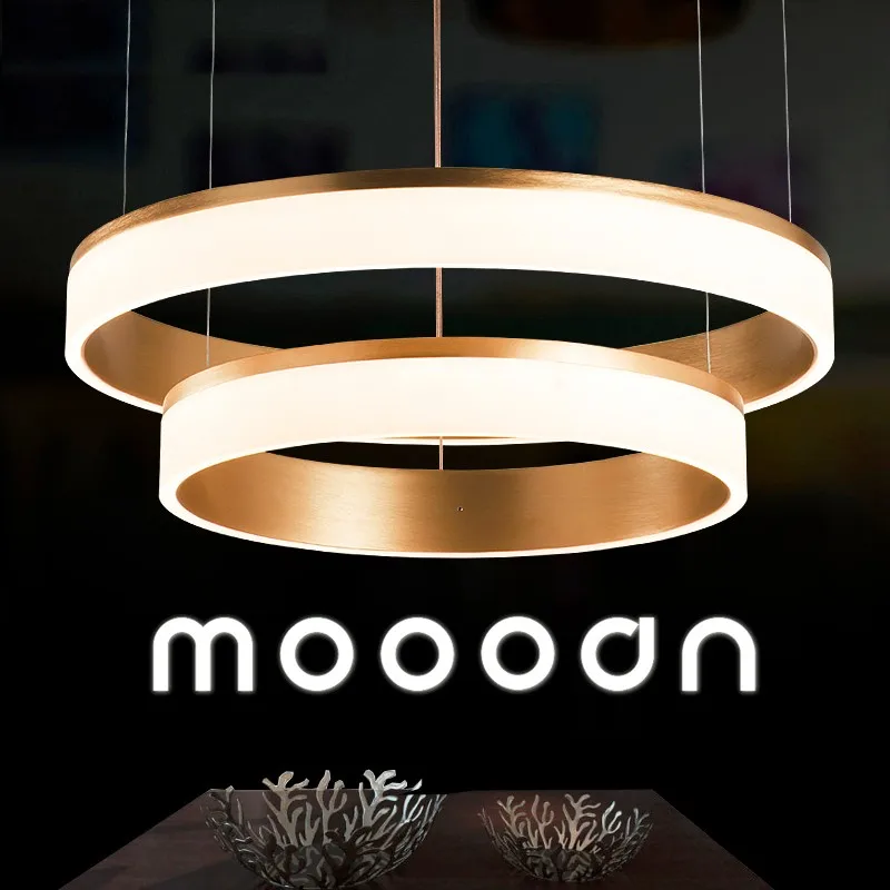 Modern Luxury gold Aluminum circle LED Pendant selfie ring light for living room