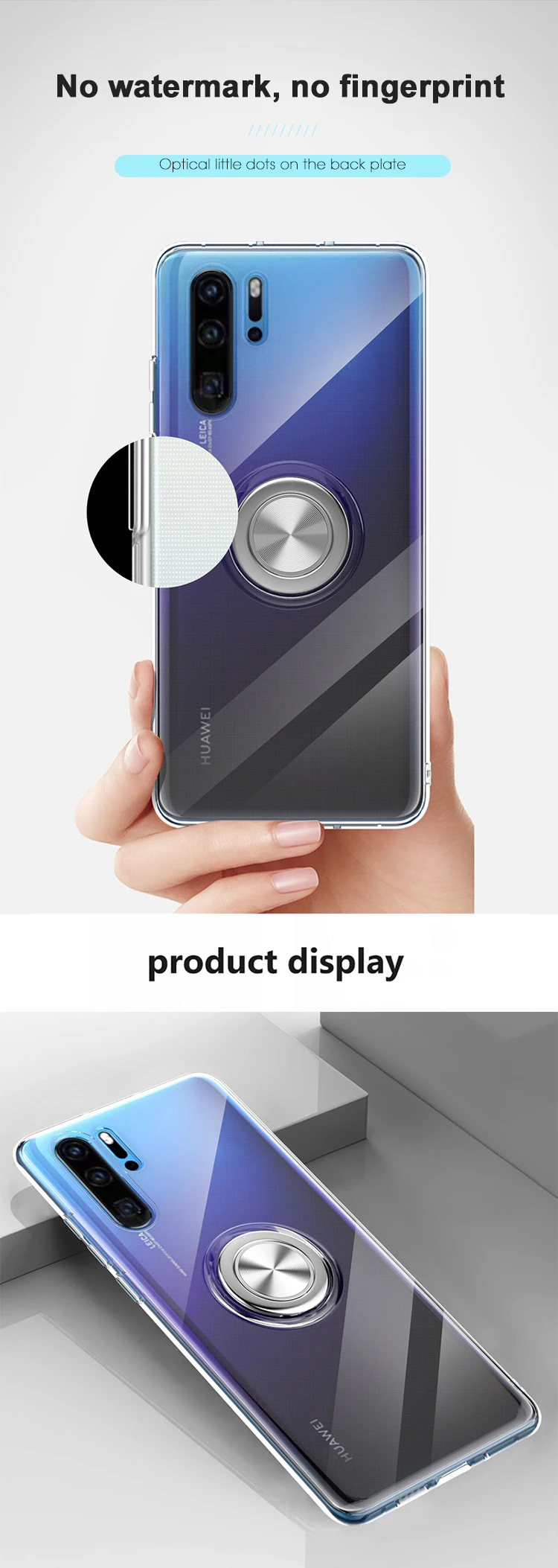 New product clear TPU magnetic ring holder mobile phone case back cover for Huawei P30 Pro