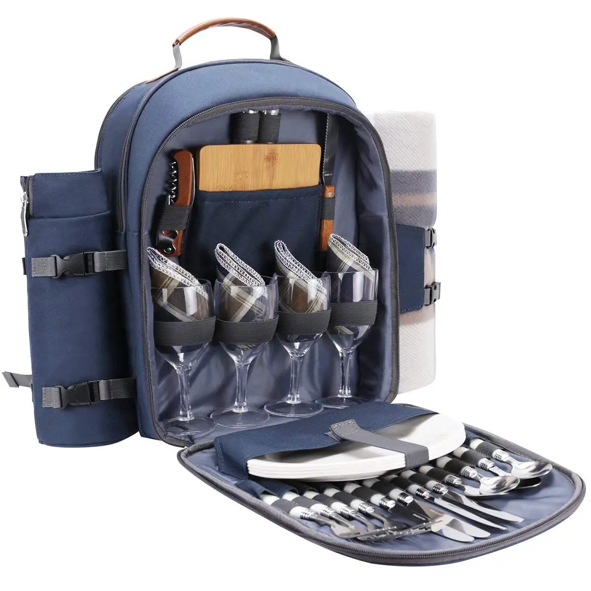 Picnic Backpack For 4 Person Set With Insulated Waterproof Pouch For