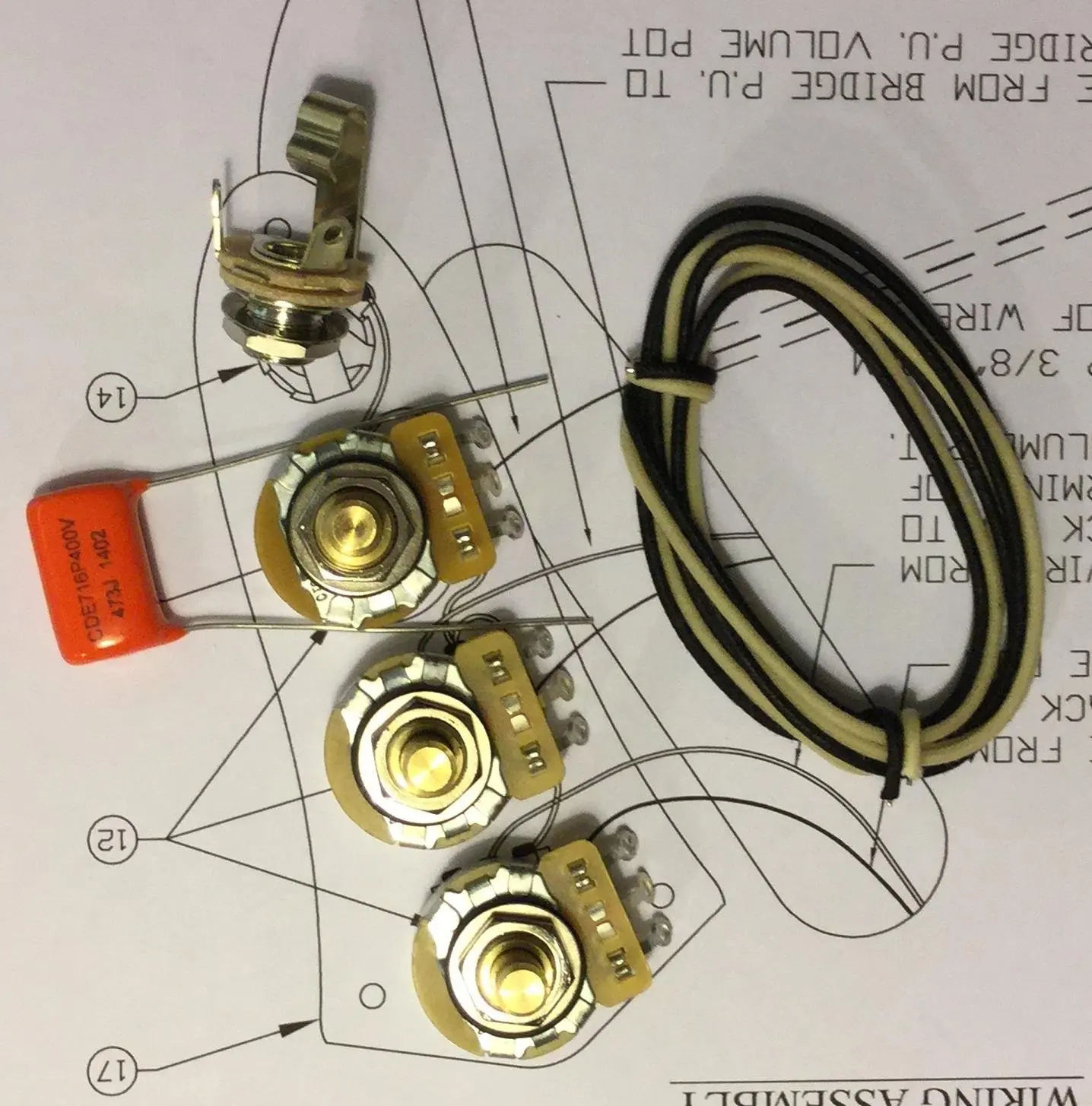 Get Quotations · TAOT Wiring Kit - Fender Jazz Bass j-Bass - Solid Shaft