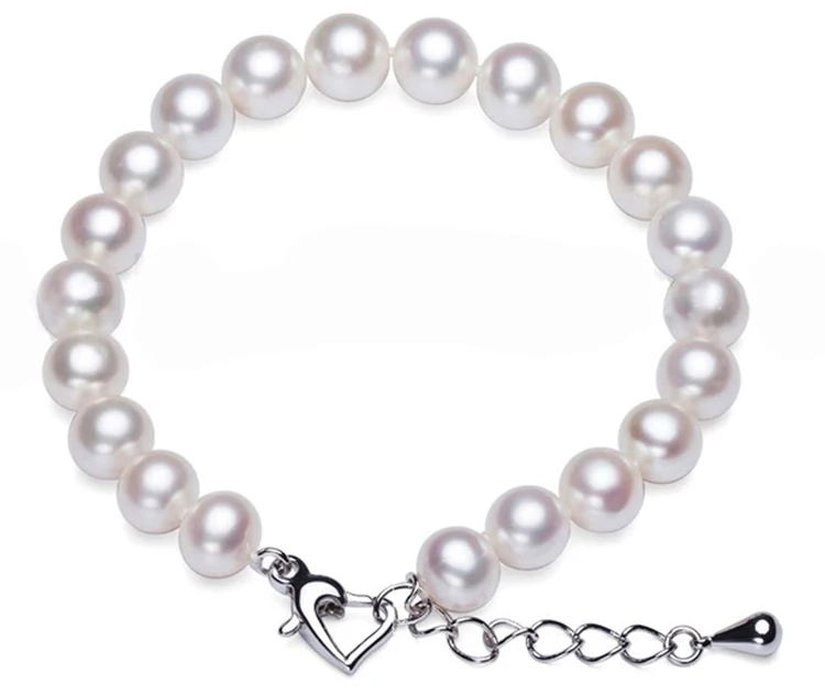 High quality heart clasp silver stretch chain cheap faux pearl bracelet wholesale