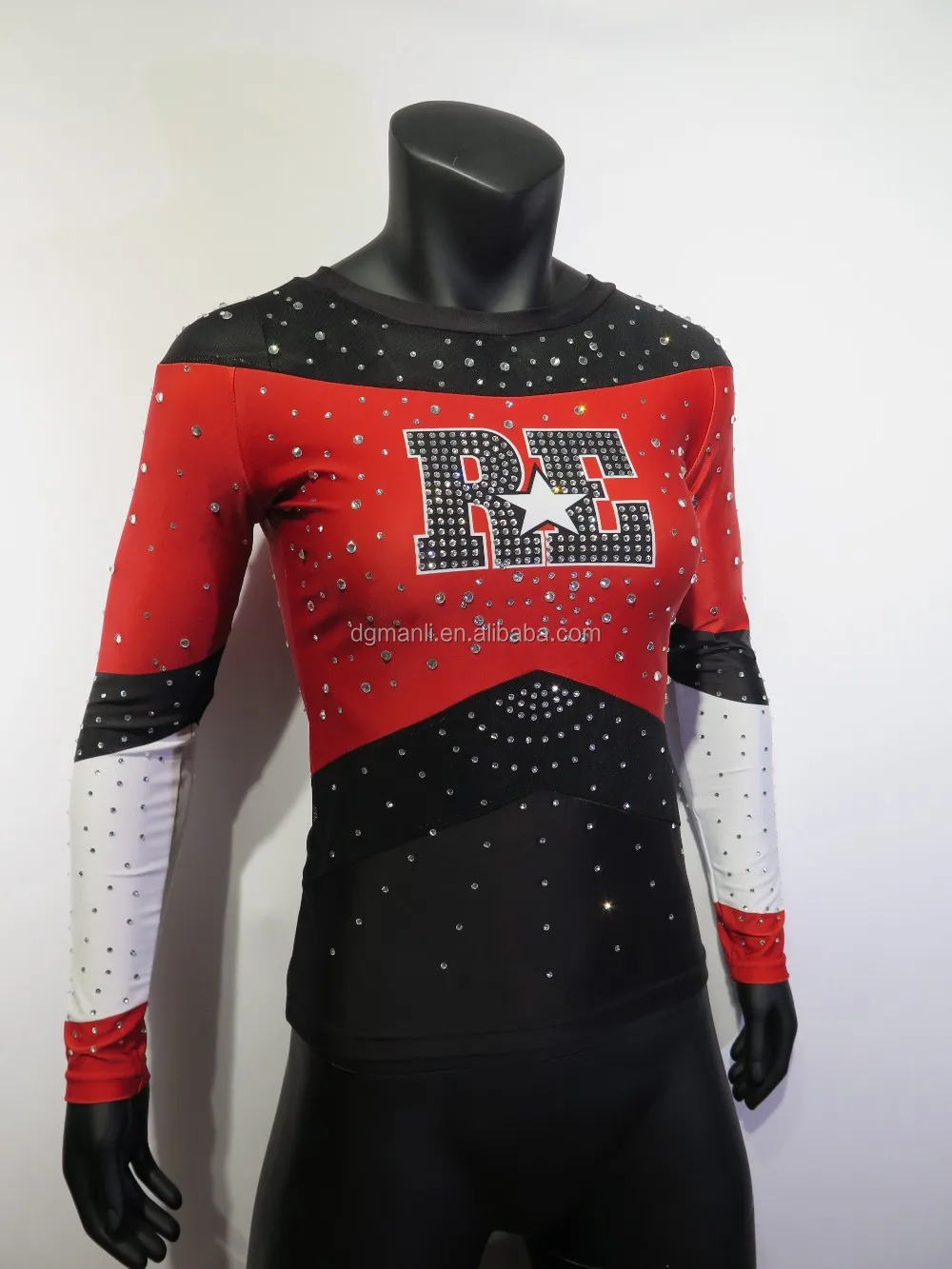 Sublimation Perfect Long Sleeves Cheer Top,Mesh Fabric With Rhinestones