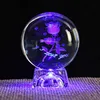 K9 crystal glass ball decoration 3D laser etched rose crystal globe with led base for valentine's gift