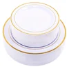 10.25inch Dinner Plates Gold Disposable Plastic Plates Trim China Design - Premium Heavy Duty Plastic Plates for Parties