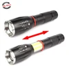 High power 10w xml t6 led flashlight torch, cob zoom 18650 manual rechargeable flashlight for self defense