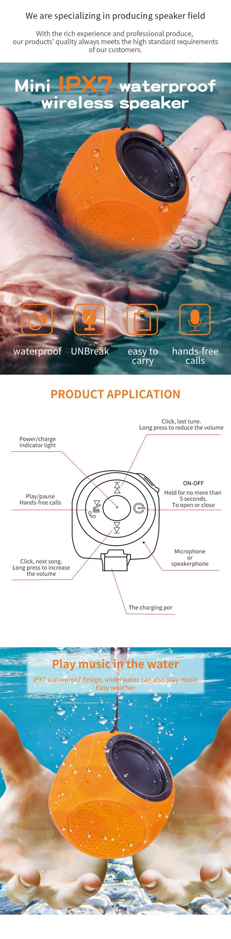 300mAh Hot Sale Waterproof Wireless Speaker Portable Mini BT Speaker - ANKUX.COM