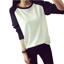 2015 Fall Korean Style Women T-shirt Sweatshirt Raglan Long Sleeve Patchwork Loose Moleton Tee Tops Femininos Plus Size M-XXL