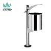 DA-37J Pole Standing Stainless Steel Trash Bin with Rainhood Modern Style Outdoor Dustbin Garden and Street Trash Bin