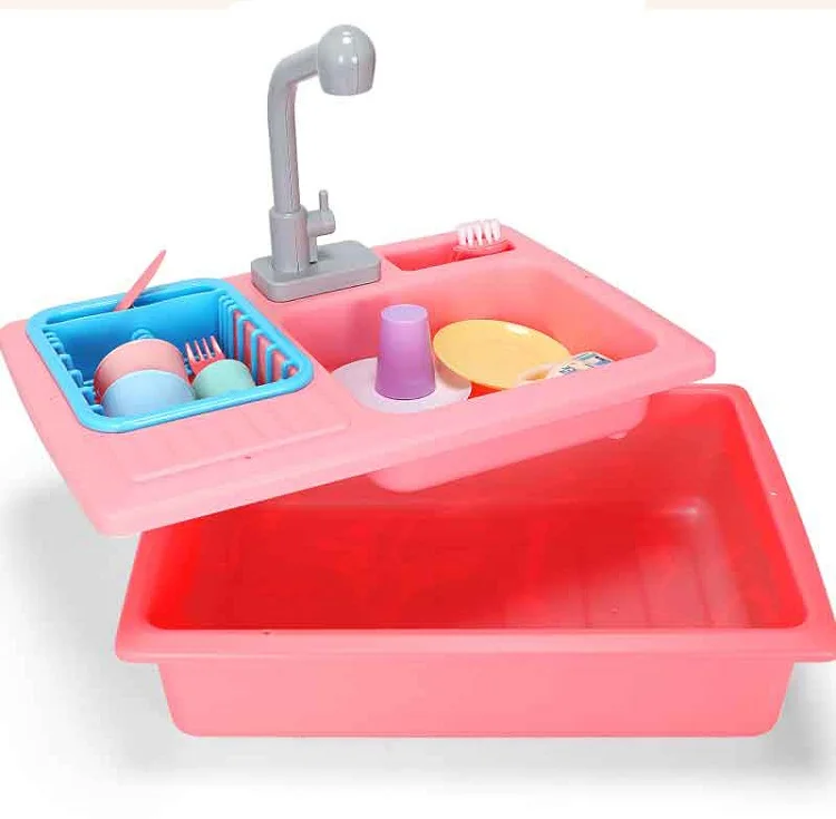 Kids Plastic Kitchen Set Pretend Play Real Faucet Wash Dishes Toy