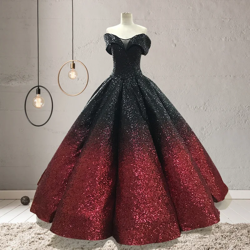 Big Ball Gown Off Shoulder Colored Wedding Gowns Sequins Bestido