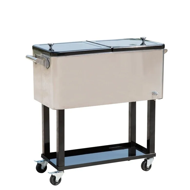 Patio Outdoor Ice Cool Cart Metal Rolling Cooler Ice Beer Beverage