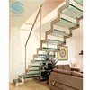 Popular design customized mild steel tempered glass staircase european building code