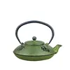Cast Iron Enamel Green Teapot Chinese Traditional Characters Design /Stainless Steel Infuser 26 oz