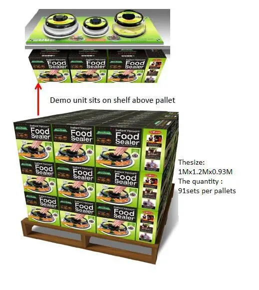 demo unit sits on shelf above pallet
