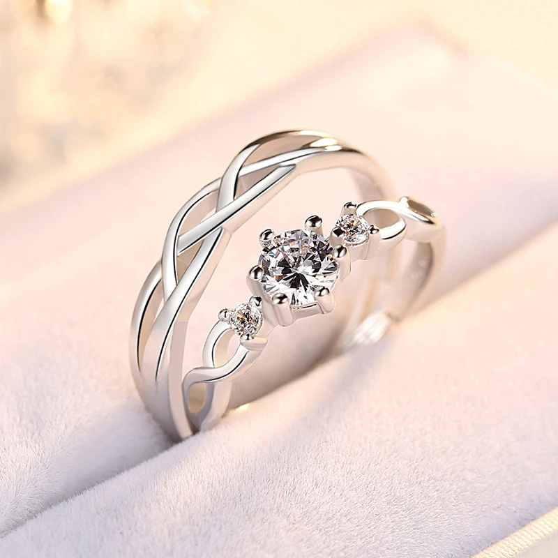 Fashion Rings Jewelry Women Adjustable Couple Wedding Ring Set in Silver Color