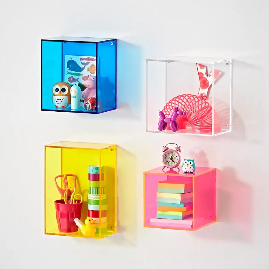 Colored Customized Acrylic Plastic Cube Wall Shelf,Wall Mounted Display
