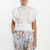 White Patchwork Ruffle Hollow Out Blouse Women O Neck Sleeveless Tunic Lace Crop Top Female Fashion Summer EF1242