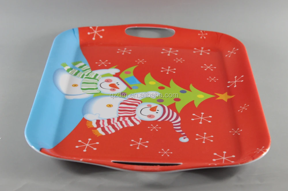 Hot Sale Christmas Serving Tray/Melamine Tray With Handle For Xmas