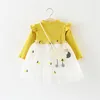 Spring Autumn Long Sleeve Toddle Dress Pineapple Embroidered Cotton Princess Baby Dress Girls With Cute Bag