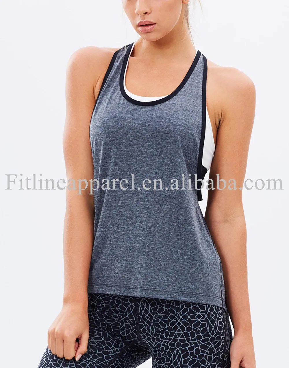 Dark Grey Womens Polyester Tank Top,Big Arm Hole Loose Fit Tank Top