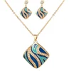 Hand enamel metal fashion gold plated clear CZ crystal necklace and earrings jewelry set for women