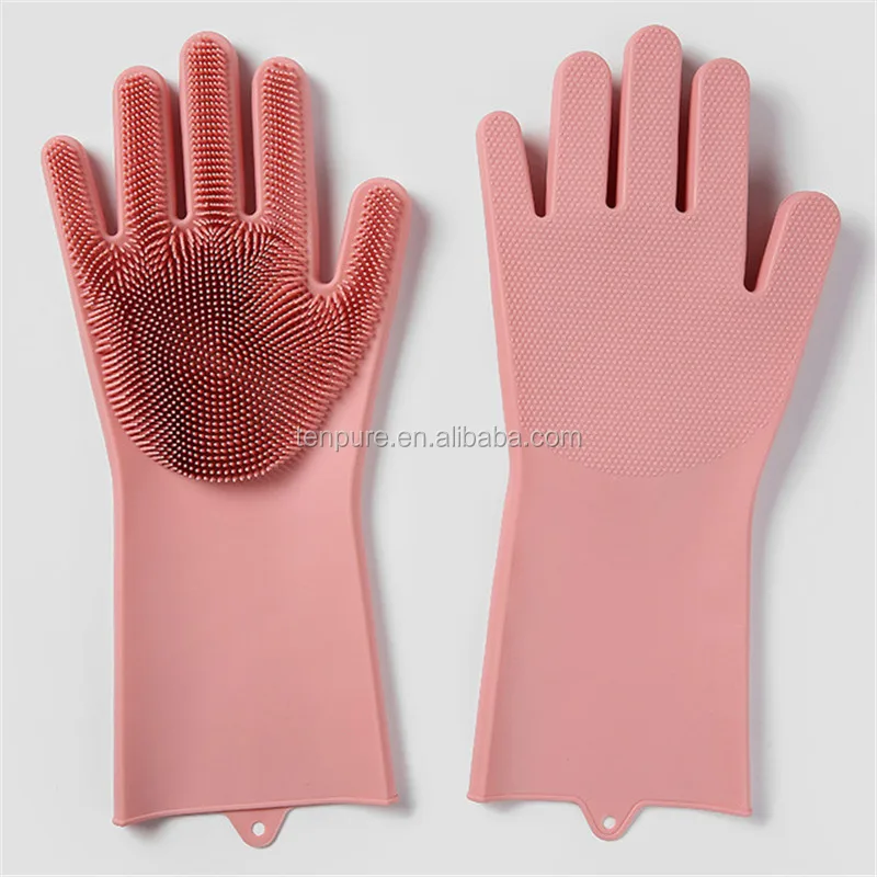 Magic Silicone Scrubber Gloves with Wash Scrubber Silicone Dishwashing Glove Rubber Scrubbing Glove for Dishes Kitchen Pet Hair