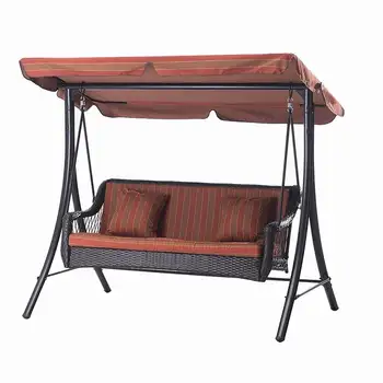 Patio Garden Three Seats Canopy 3 Seater Swing Rattan Wicker Metal Canopy 3 Seater Swing Rattan Wicker