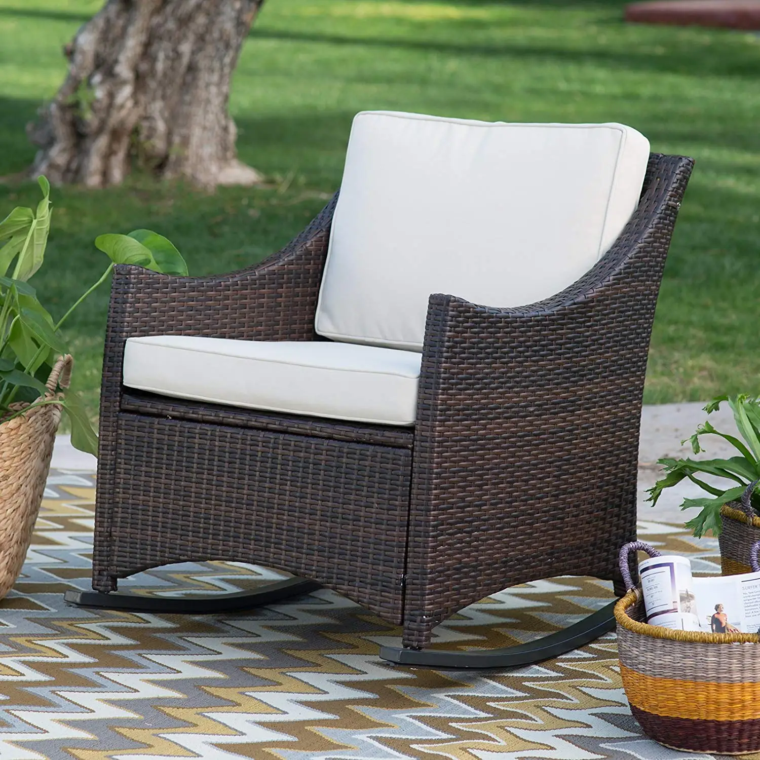 Buy Elegant Outdoor Resin Wicker Patio Rocking Chair With Beige