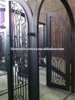 Arched Iron Wrought Security Doors Tempered Gl Panel With Arched Iron Wrought Security Doors