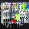 20Pcs Box Metal Fishing Lures Set Spoon VIB Lure with Feather Artificial Lure Fishing Bait in