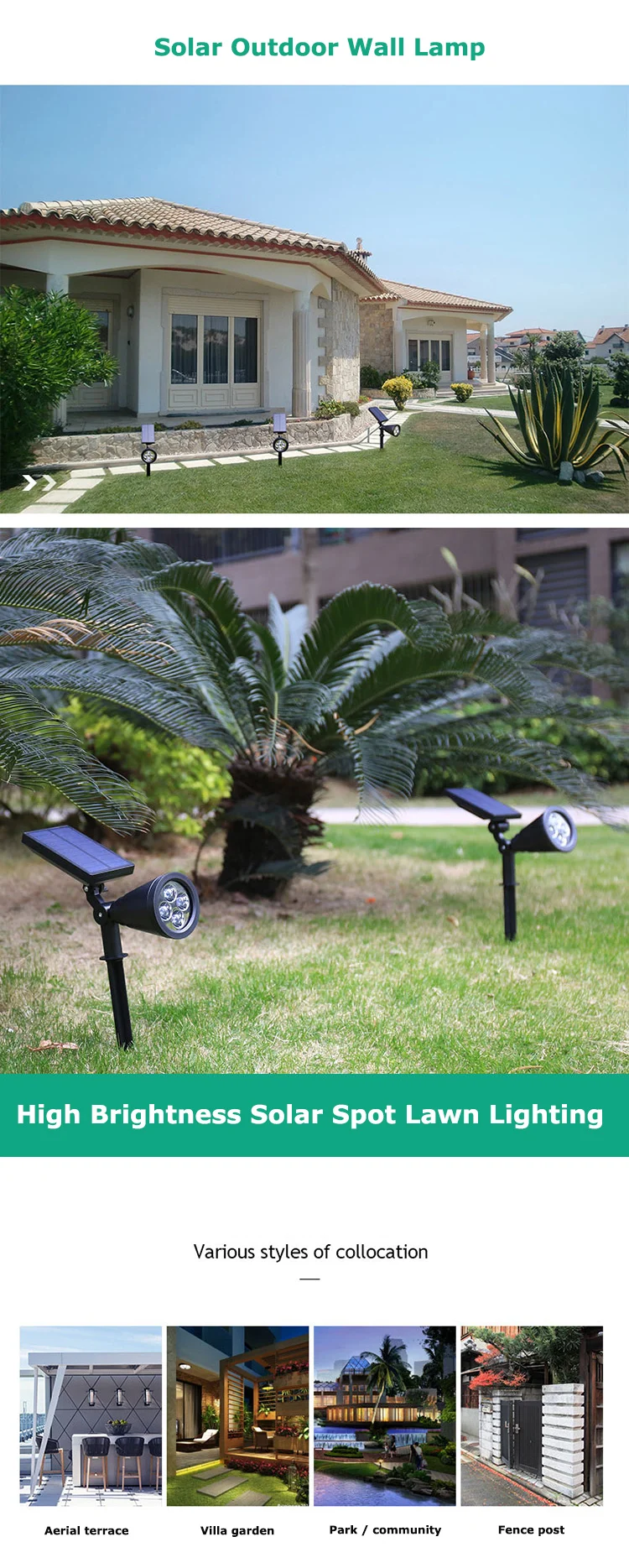 Outdoor Lighting Adjustable lamp angle ABS black solar powered led lawn lamp for garden park
