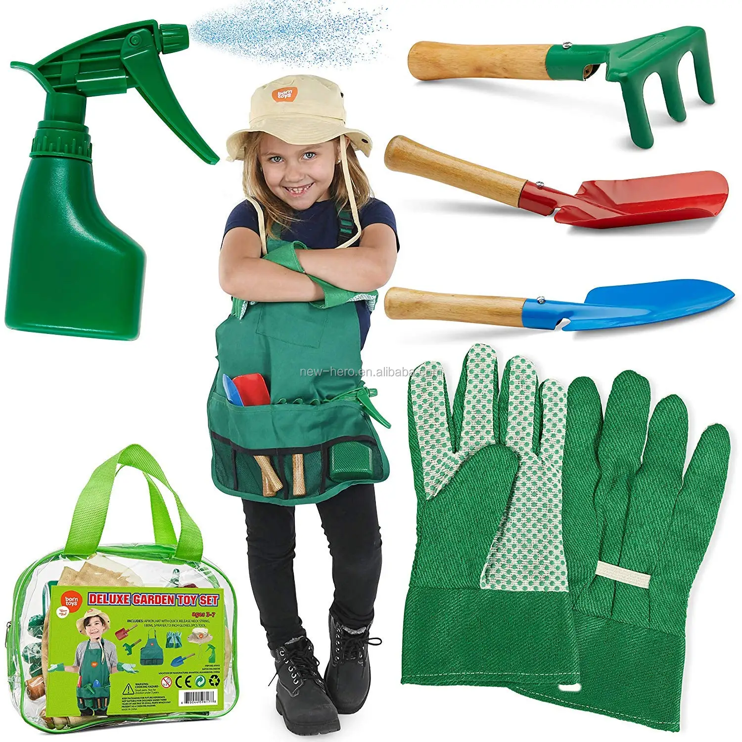 Kids Gardening Gloves And Washable Apron Set For Real Or Sand Gardening