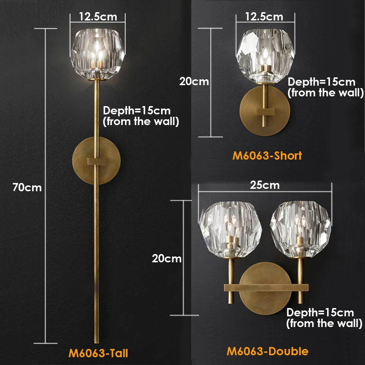 Modern Design Brass wall mounted bathroom Crystal Glass Wall lamp