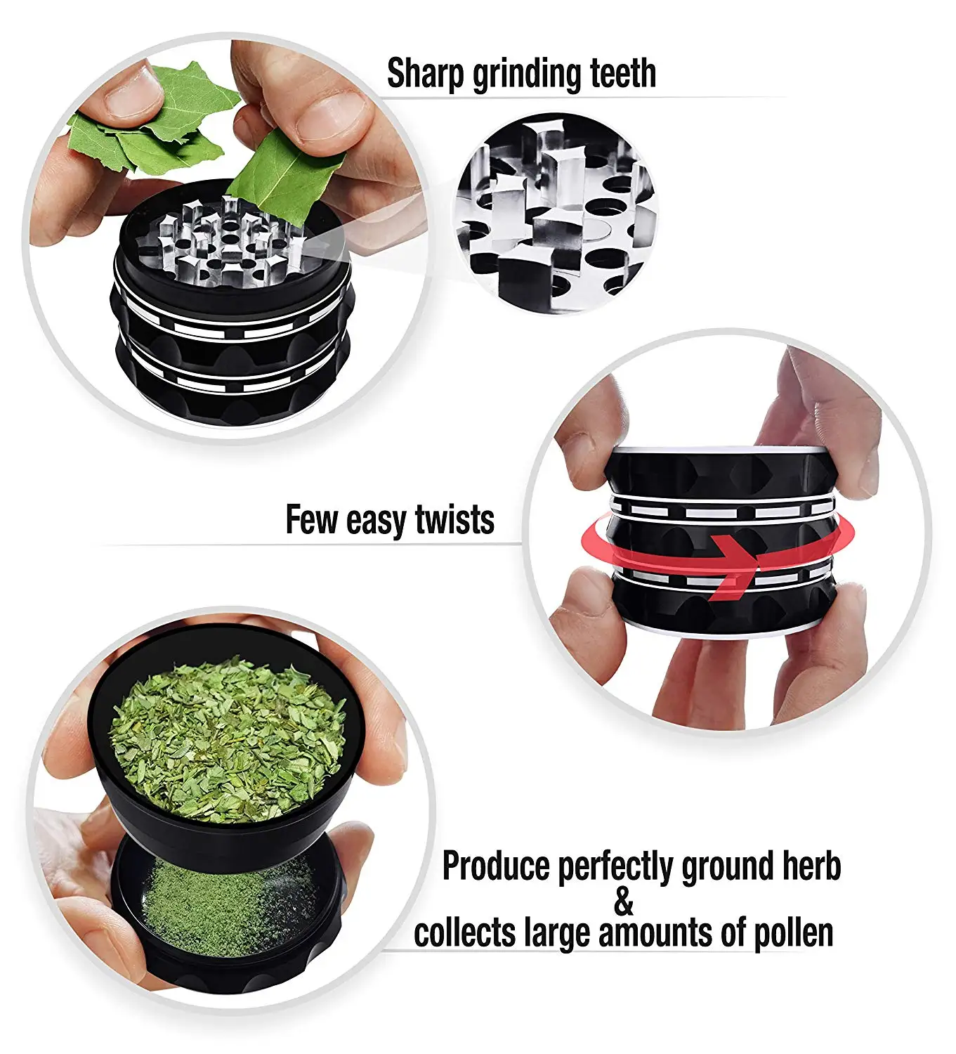 Best Herb Grinder Grinders Large 4 Piece,2.5" Black Aluminium. Buy