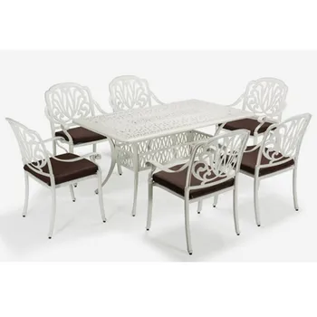 Elisabeth Cast Aluminum 7 Piece Patio Dining Set Outdoor Furniture With Cushions White Mesh Modern Product On Alibaba Com - 7 Piece Cast Aluminum Patio Furniture Elisabeth Cast Aluminum 7 Piece Patio Dining Set Outdoor Furniture With Cushions White Mesh Modern Product On Alibaba Com - 7 Piece Cast Aluminum Patio Furniture