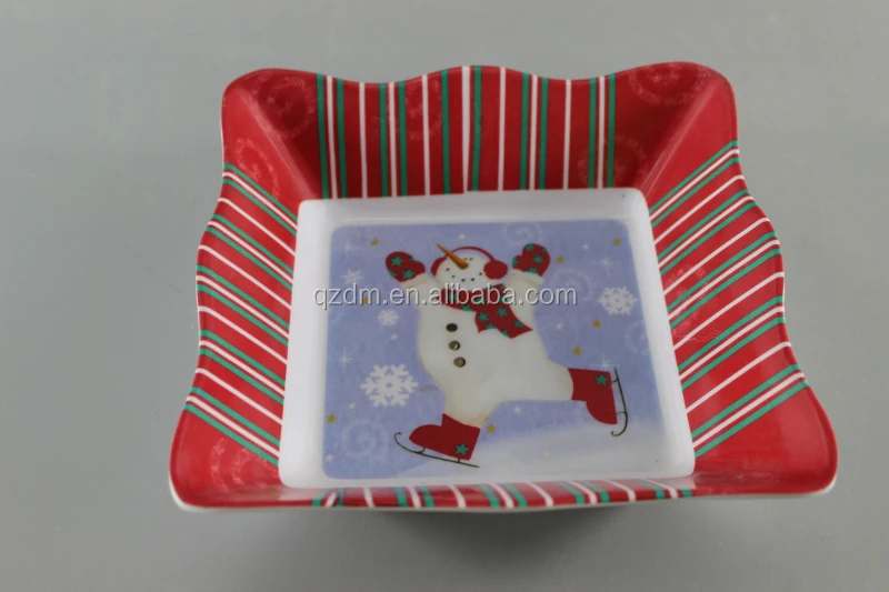 Plastic Christmas Fruit Plate, Melamine Food Plate Snowman Print