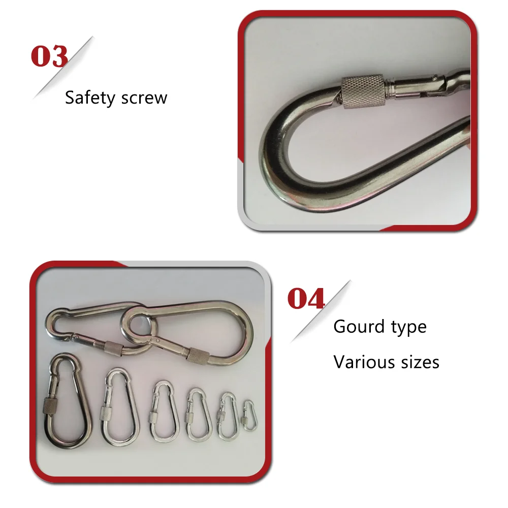 BT-245S M4~M12 304 Silver Stainless Steel Lock Ring Safety Outdoor Climbing Snap Hook Carabiner Spring Mousqueton